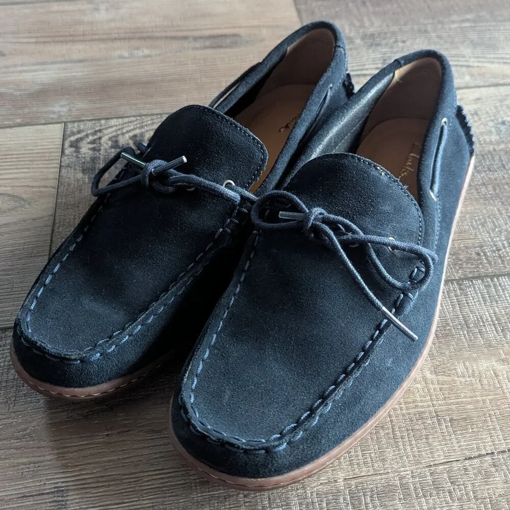 Clarks Mens Saltash Edge Suede Leather Navy Bleu Marine Moccasin Boat Shoes 8